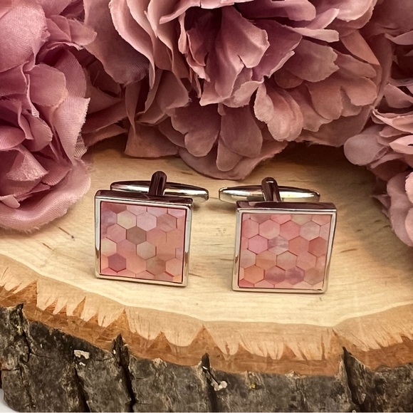 Elegant Pink Mother of Pearl Mosaic Cufflinks - Picture 9 of 17